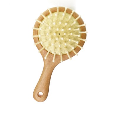 natural wooden round hair brush massager