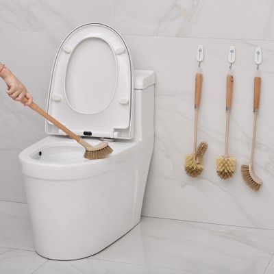 Stainless Steel and wood  Long Handle Curved Toilet bowl brush